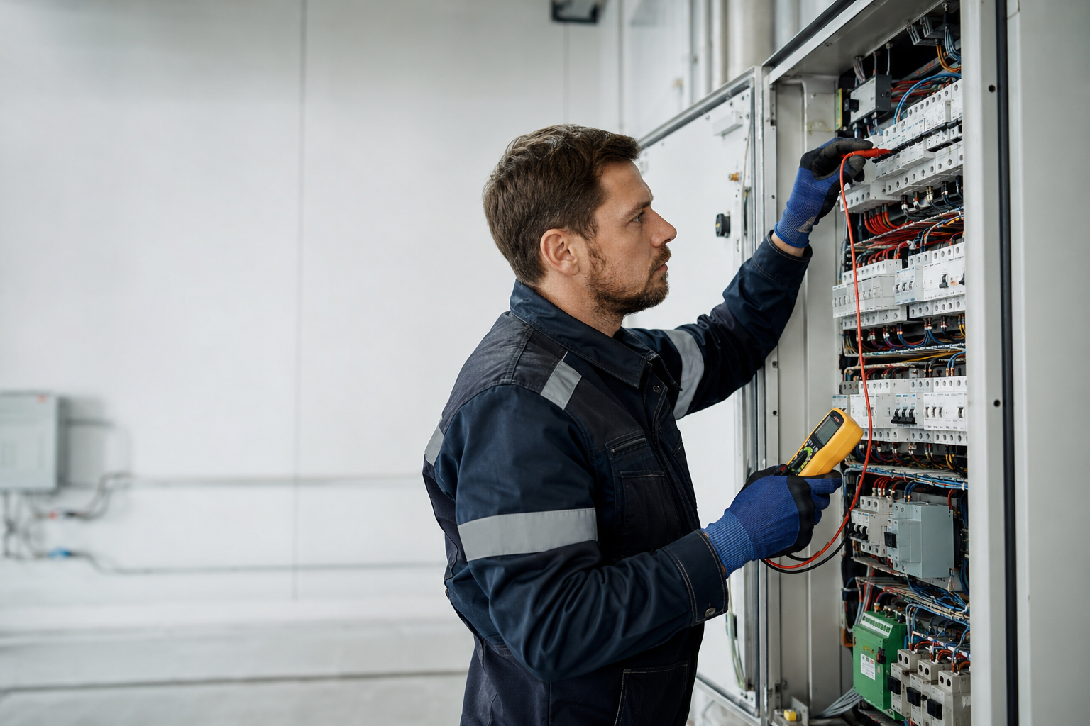 Elektrotechnik při kontrole nízkonapěťového rozvaděče